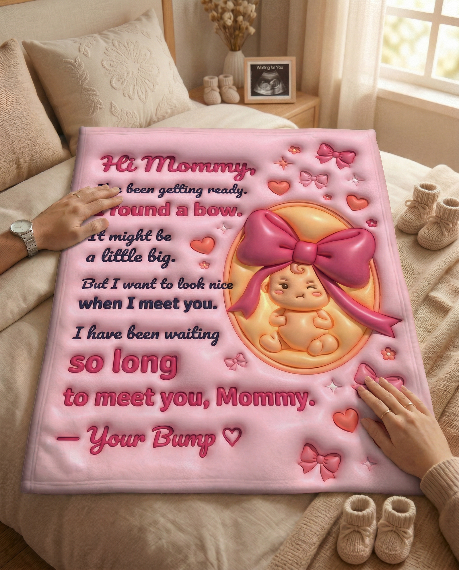 Baby wearing oversized bow Blanket