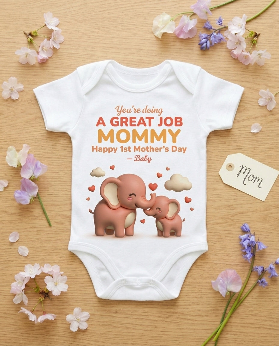 TotKind - Elephant Great Job First Mothers Day - Baby Onesie