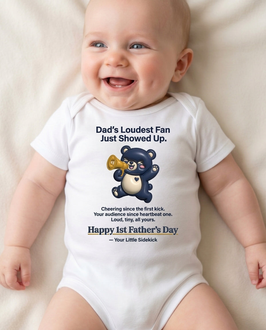 TotKind - Megaphone Bear v3 Body-Fix Loudest Fan Just Showe - Baby Onesie - 10052026