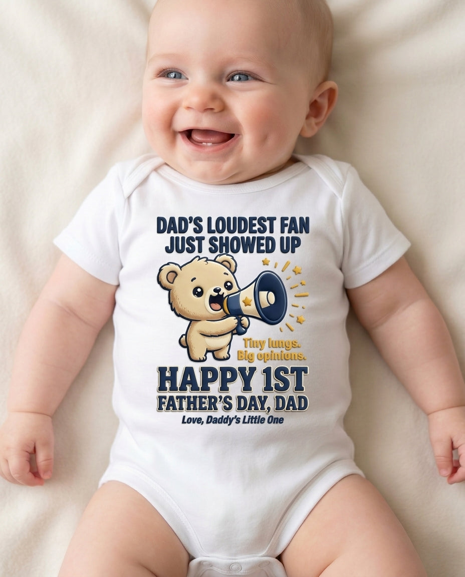 TotKind - Megaphone Bear Dads Loudest Fan Just Showed Up FD - Baby Onesie