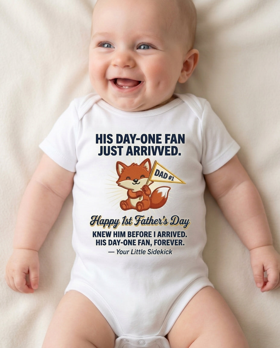 TotKind - H1 Baby Fox with Mini Dad 1 Pennant Happy 1st Fa - Baby Onesie - 14052026