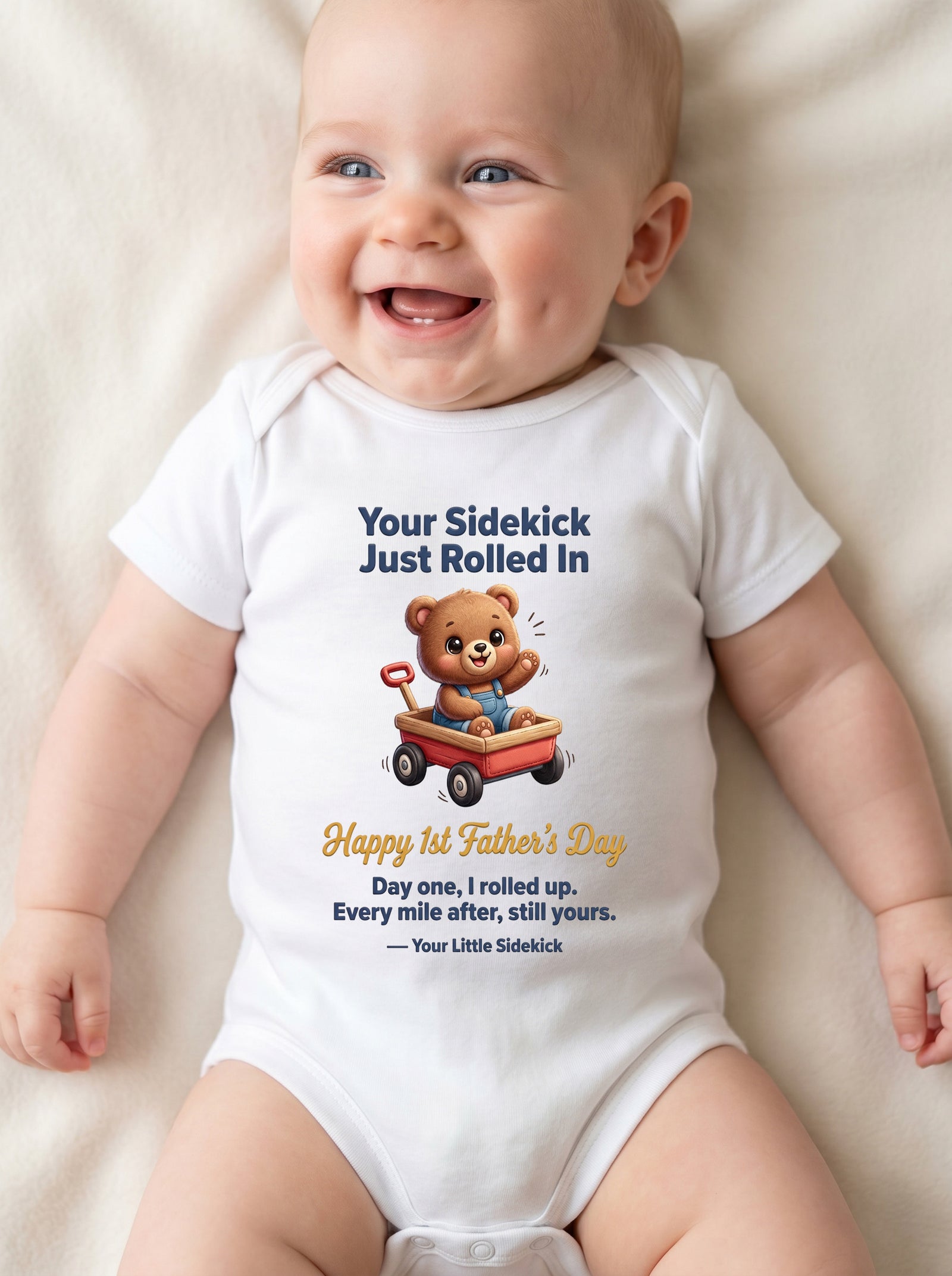 TotKind - NEW H2 Warm-Pastel-Gradient Background Wagon Bear - Baby Onesie - 21052026