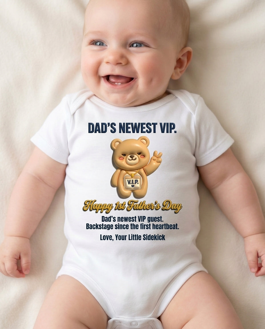 TotKind - VIP Lanyard Bear Happy 1st Fathers Day - Baby Onesie - 11052026