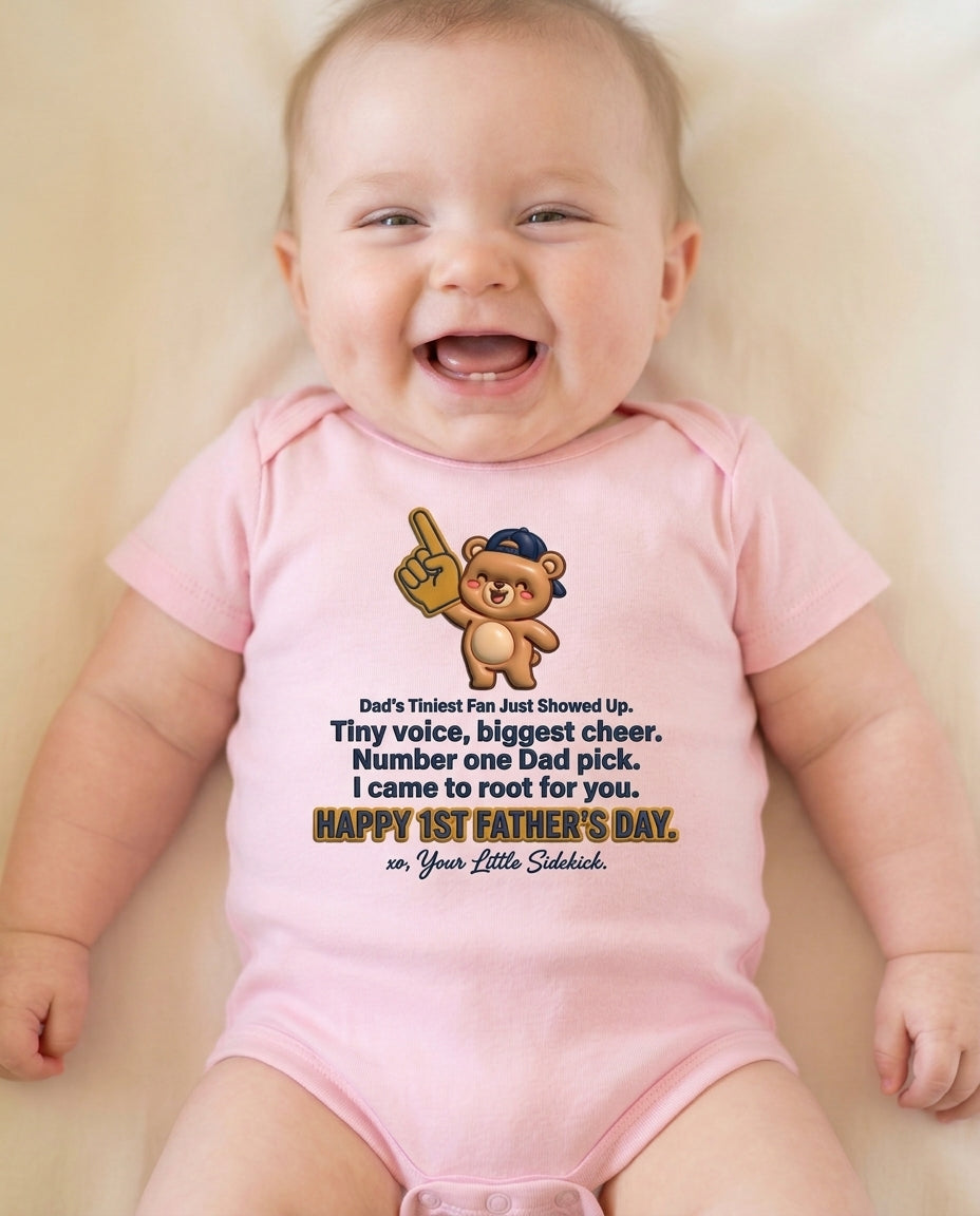 TotKind - Foam Finger Bear v2 Tiniest Fan Just Showed Up pr - Baby Onesie