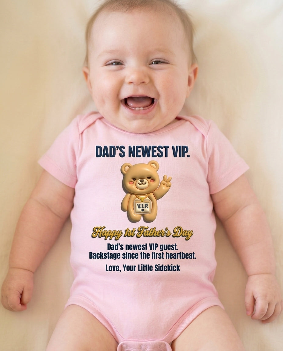 TotKind - VIP Lanyard Bear Happy 1st Fathers Day - Baby Onesie - 11052026