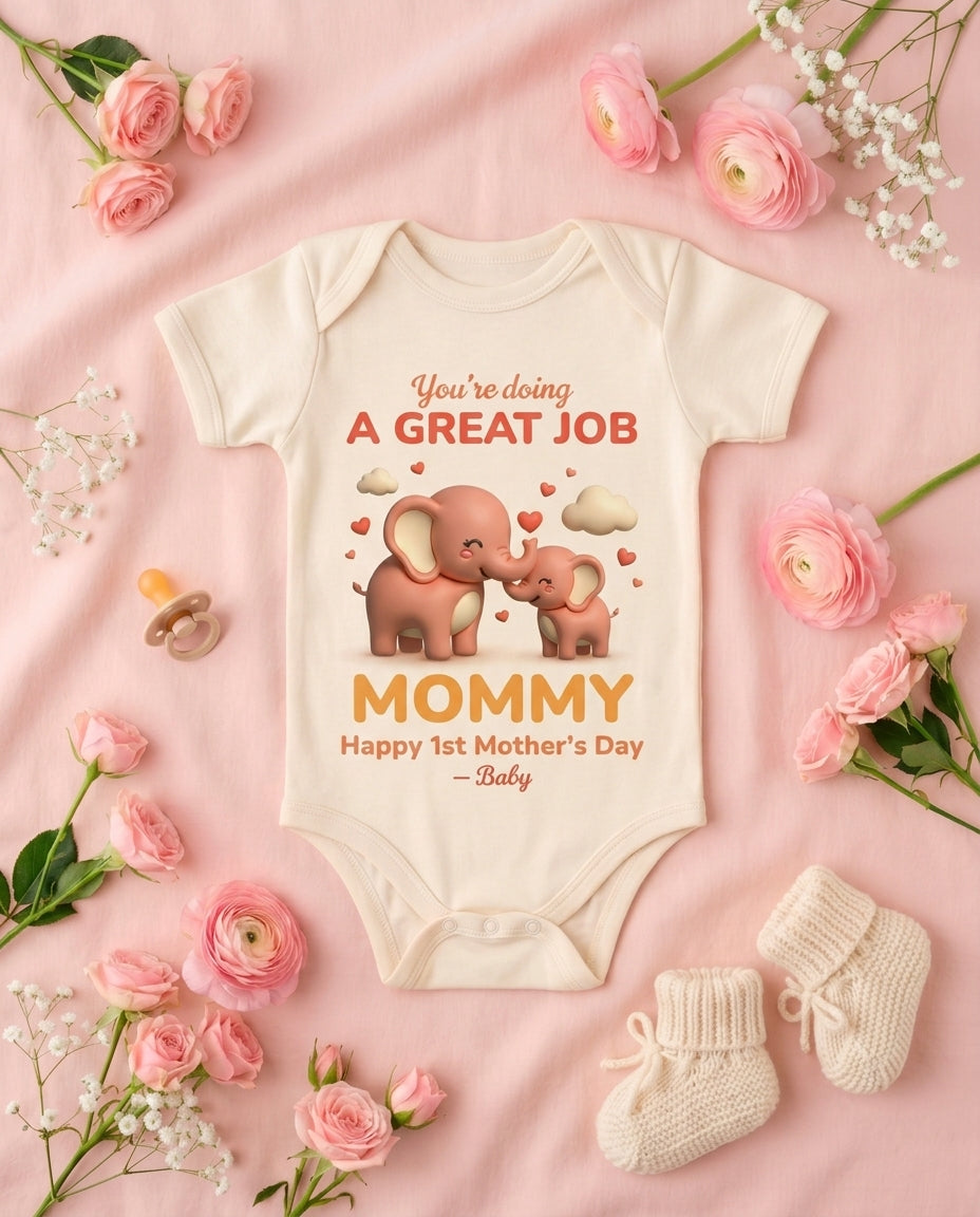 TotKind - Elephant Great Job First Mothers Day - Baby Onesie