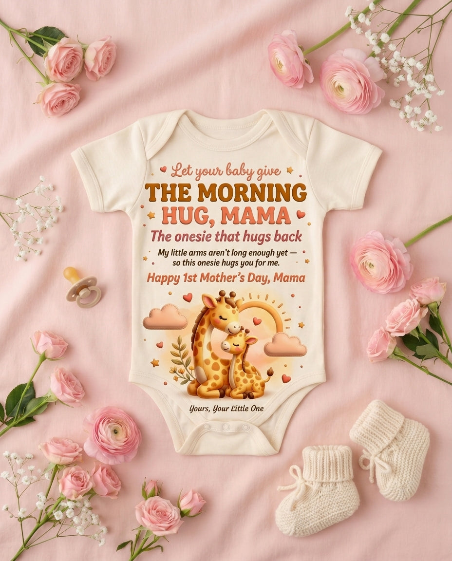TotKind - Giraffe Morning Hug Mama - Baby Onesie