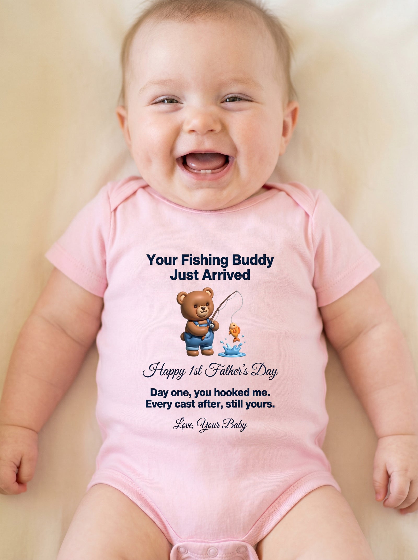 TotKind - NEW Fishing Buddy Bear Happy 1st - Baby Onesie - 21052026