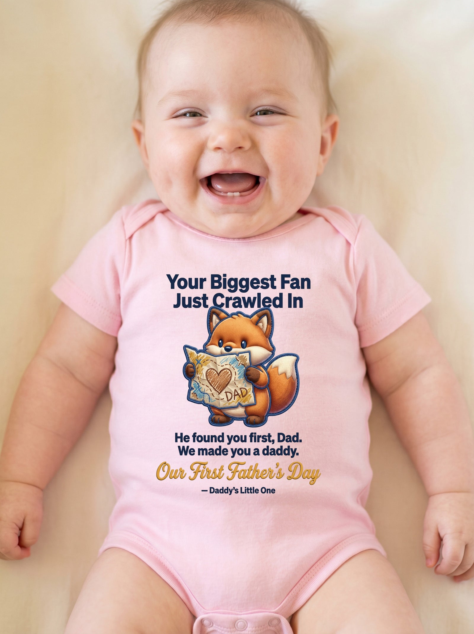 TotKind - Moms Note Baby Fox Hands Dad the Map - Baby Onesie - 18052026