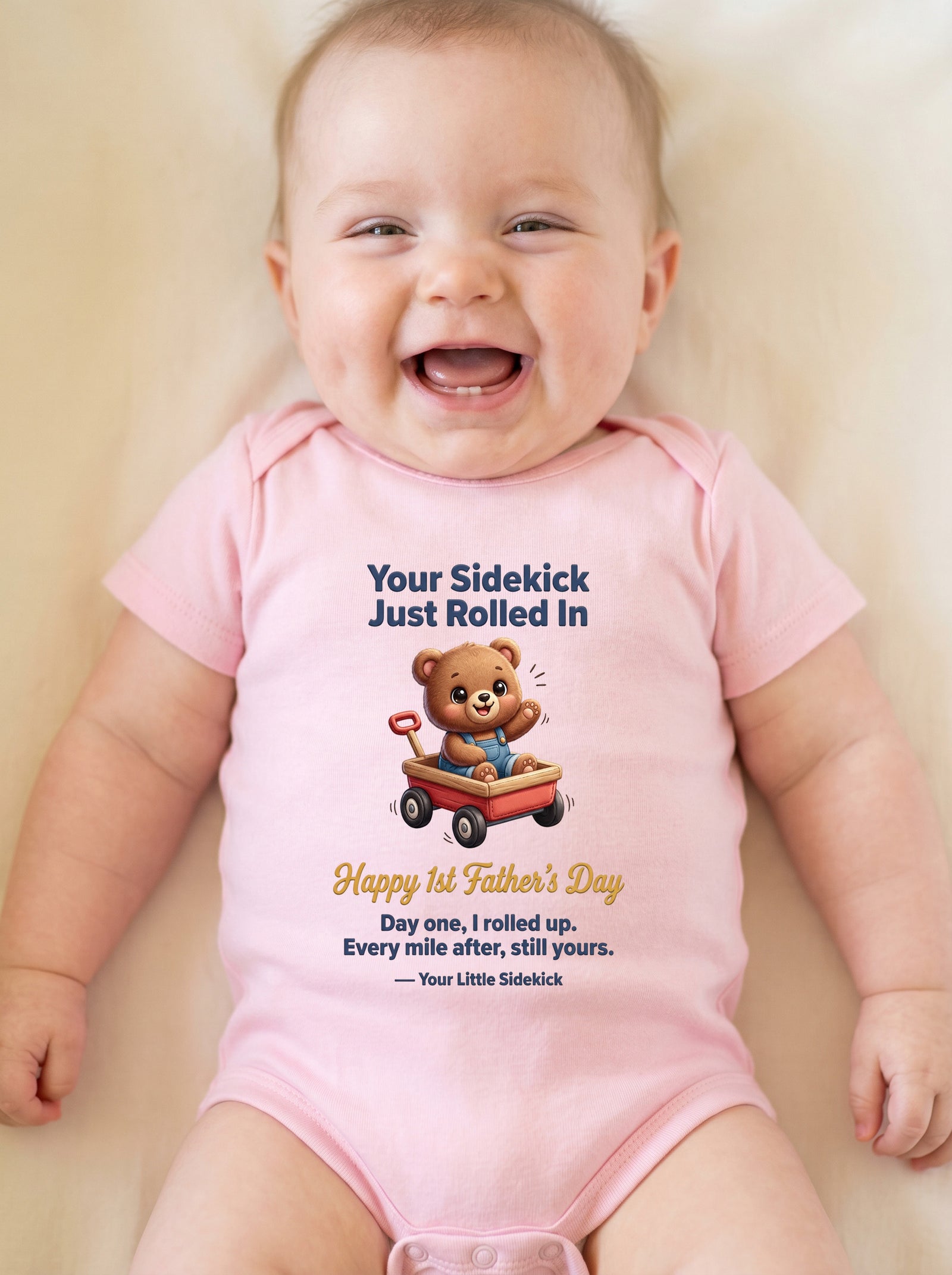 TotKind - NEW H2 Warm-Pastel-Gradient Background Wagon Bear - Baby Onesie - 21052026
