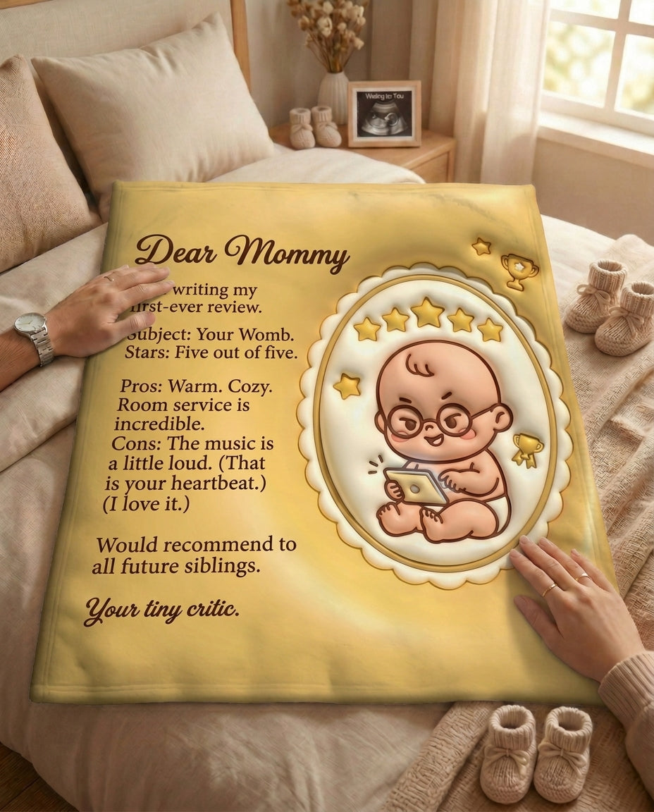 TotKind - Baby Writing Yelp Review of the Womb - Blanket