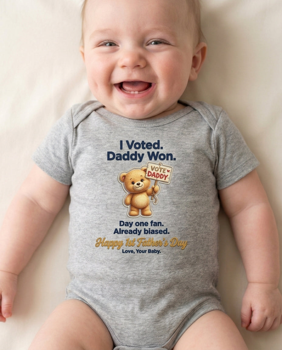 TotKind - H9 Vote Daddy Picket-Sign Bear Ultra-Short 2-Sent - Baby Onesie - 13052026
