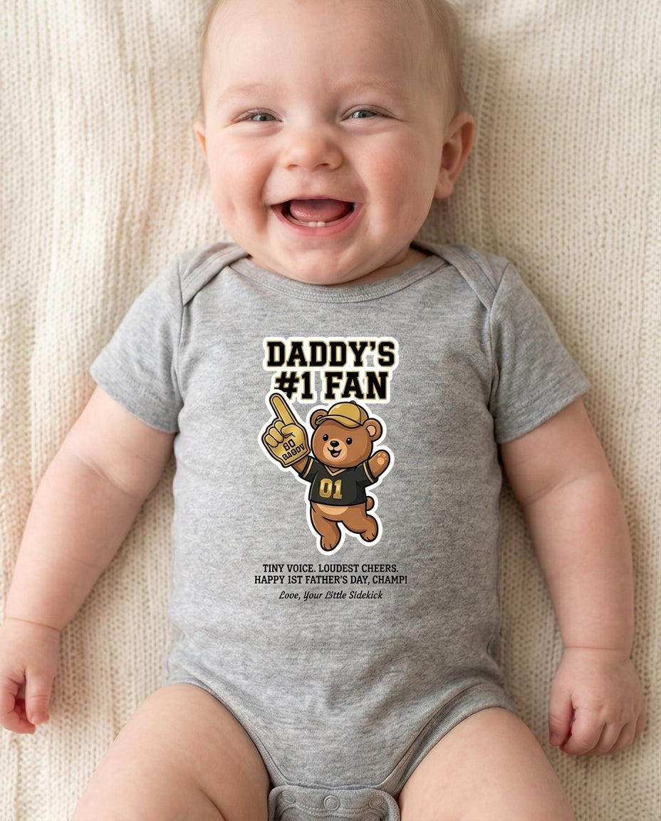 TotKind - Bear Black Cap Foam Finger Daddy Fan - Baby Onesie - 12052026