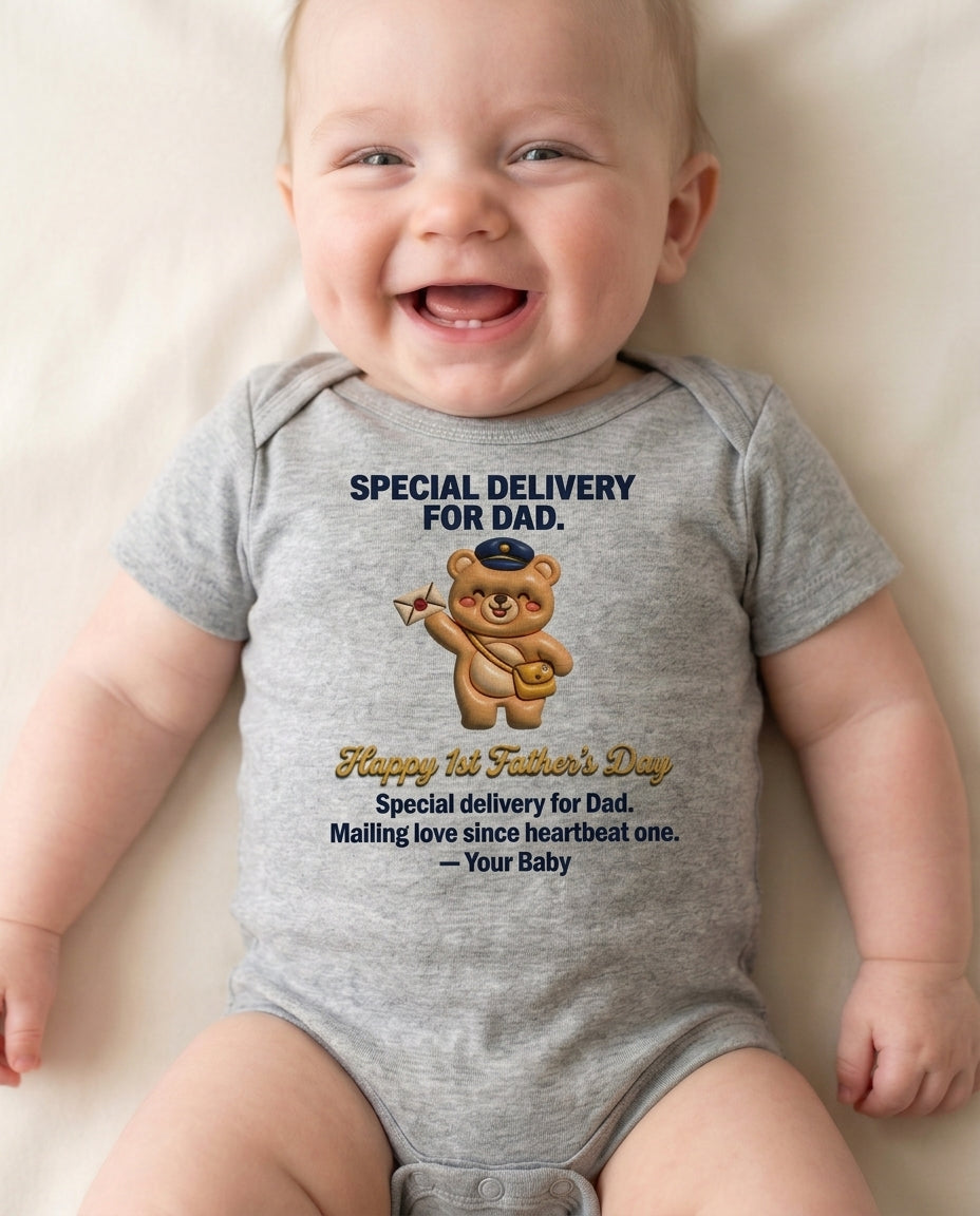 TotKind - Postman Bear Happy 1st Fathers Day - Baby Onesie - 11052026