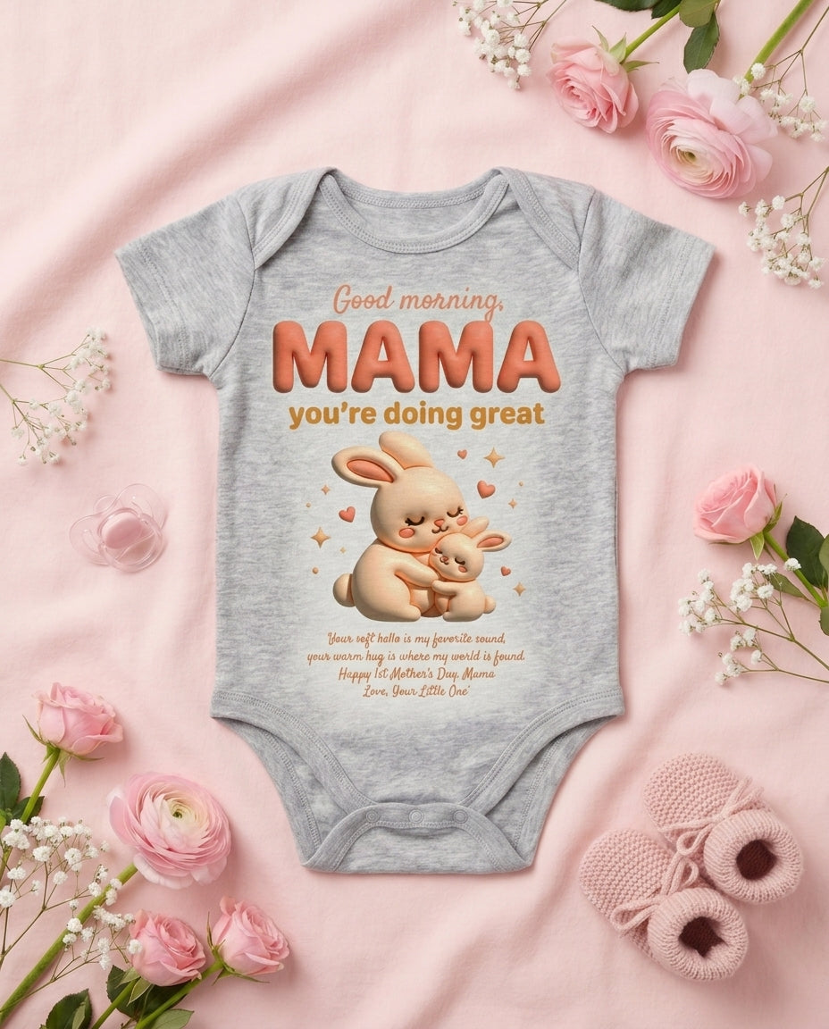 TotKind - Bunny Good Morning Mama 1st Mothers Day - Baby Onesie