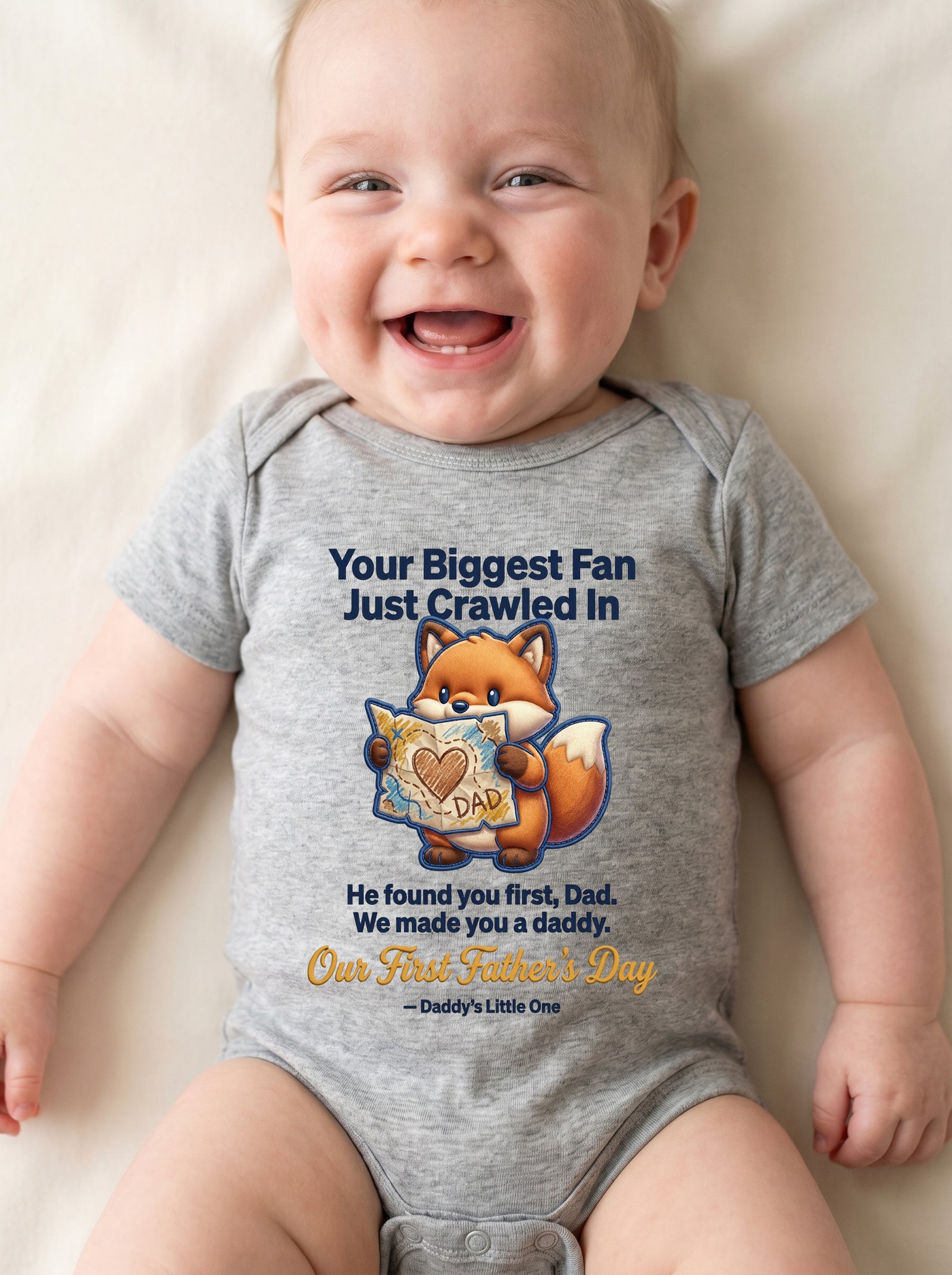 TotKind - Moms Note Baby Fox Hands Dad the Map - Baby Onesie - 18052026