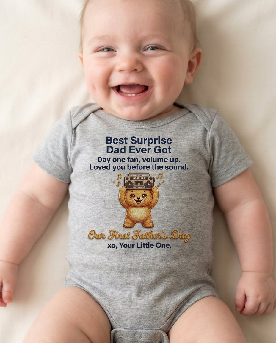 TotKind - H2 Boombox Bear Warm Peach Sunrise Gradient Backg - Baby Onesie - 13052026