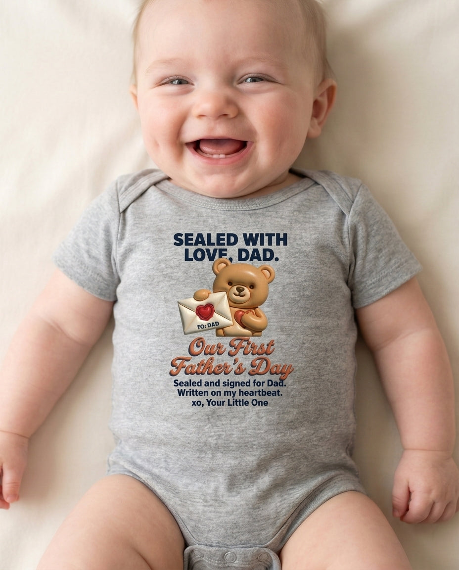 TotKind - Sealed Letter Bear Our First Fathers Day - Baby Onesie - 11052026