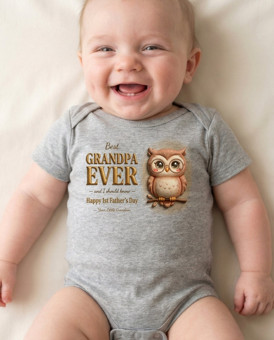 TotKind - Owl Best Grandpa Ever 1st Father's Day - Baby Onesie