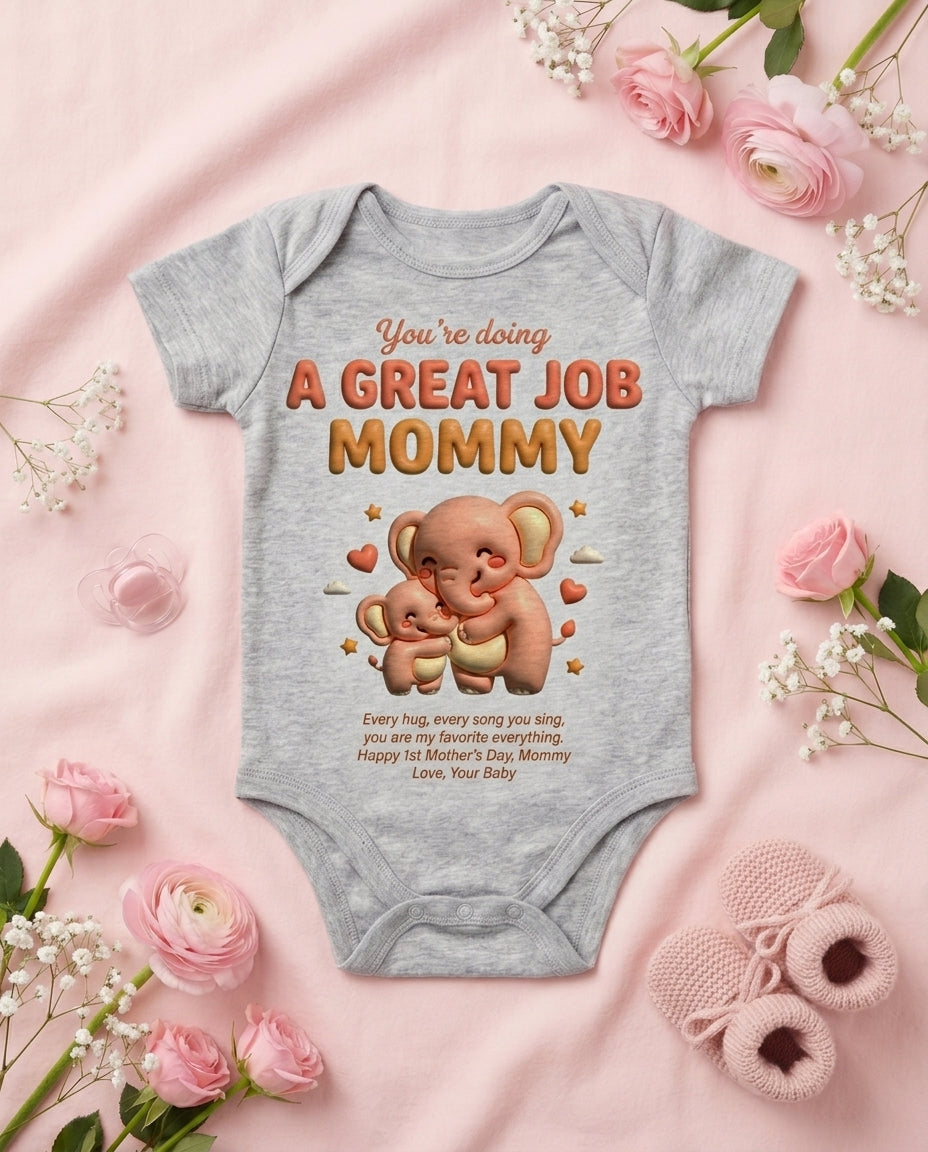 TotKind - Elephant Great Job Mommy 1st Mothers Day - Baby Onesie