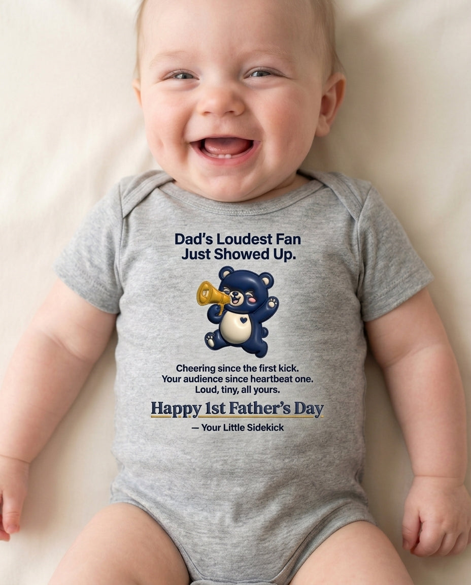 TotKind - Megaphone Bear v3 Body-Fix Loudest Fan Just Showe - Baby Onesie - 10052026