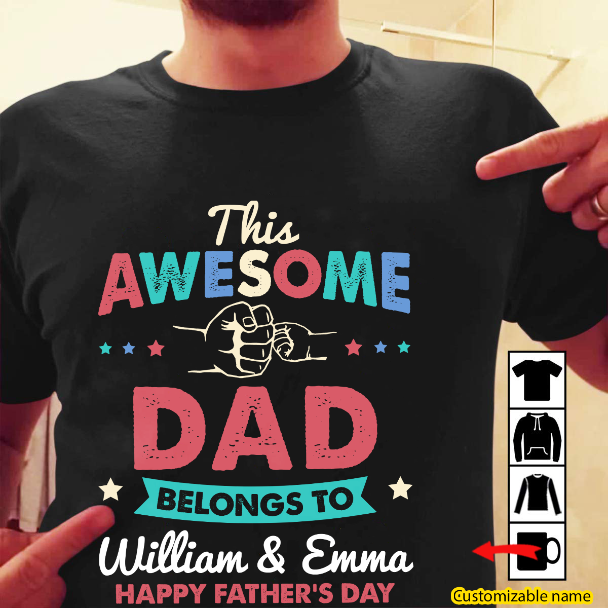 TotKind - This Awesome Dad Belongs To Pink Teal - Personalized Father's Day T-Shirt