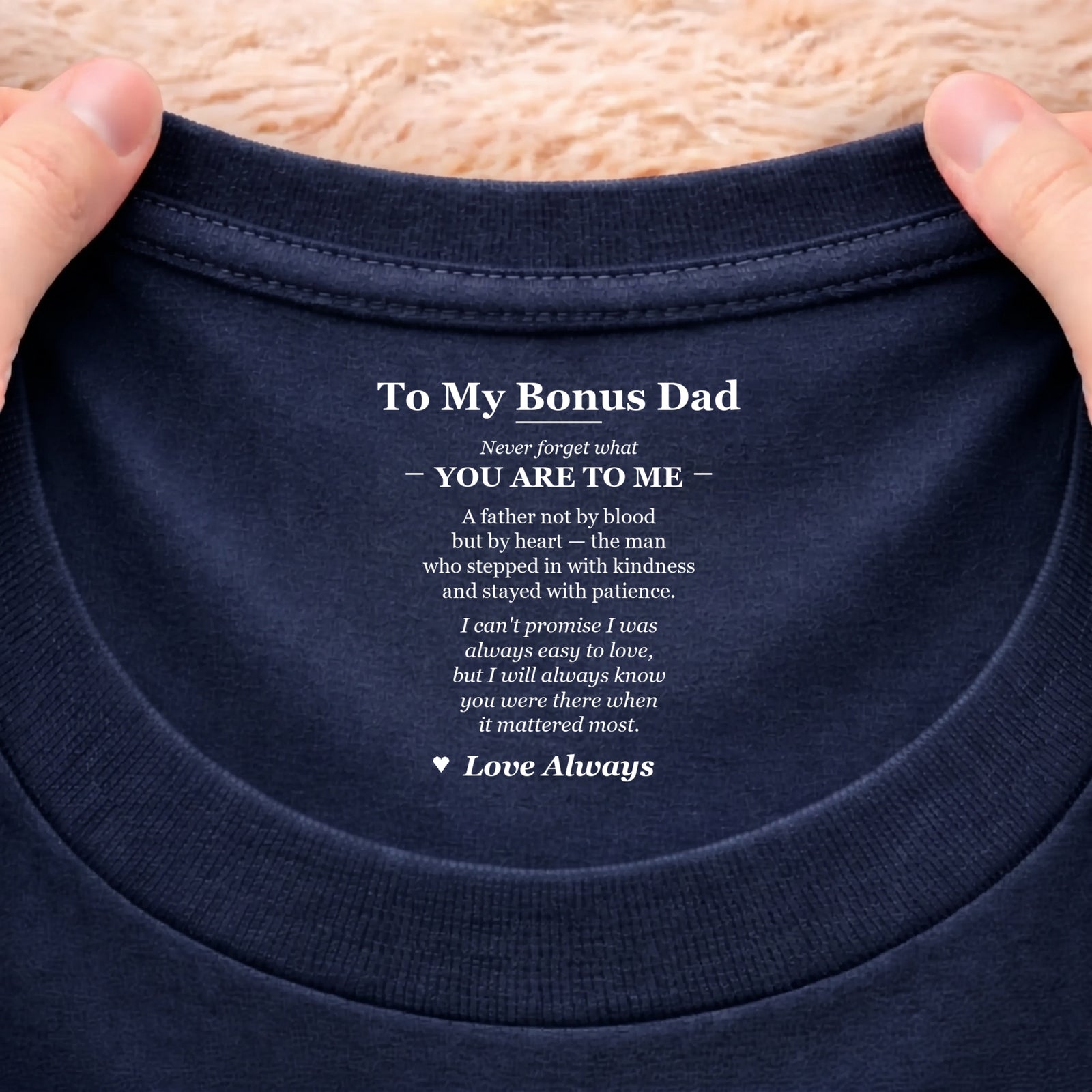 Hidden message Bonus Dad on navy t-shirt