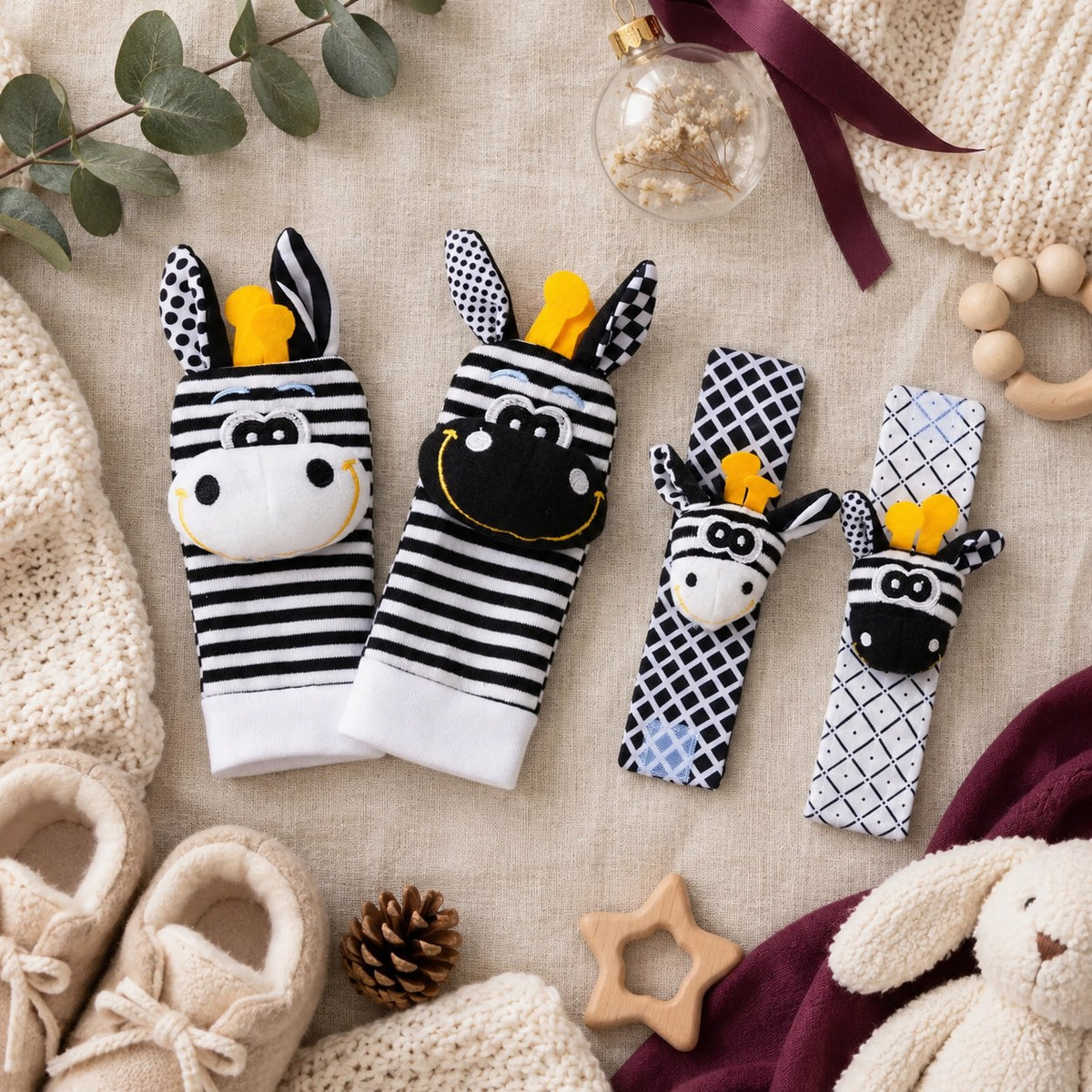 Baby Wrist Rattle & Foot Finder Socks Set — flat lay