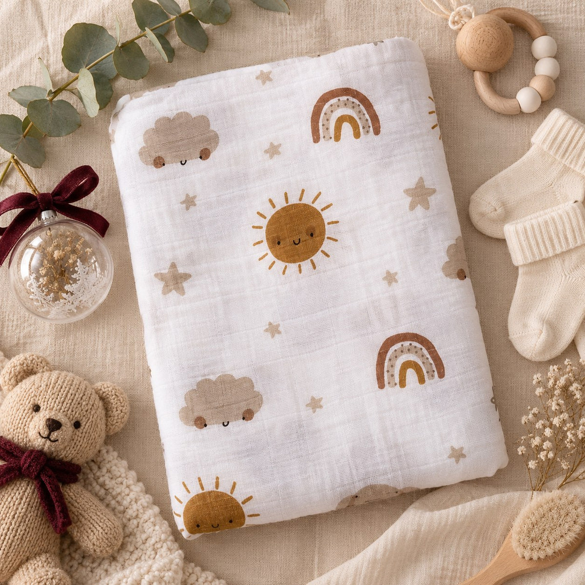 Bamboo Muslin Swaddle Blanket — flat lay