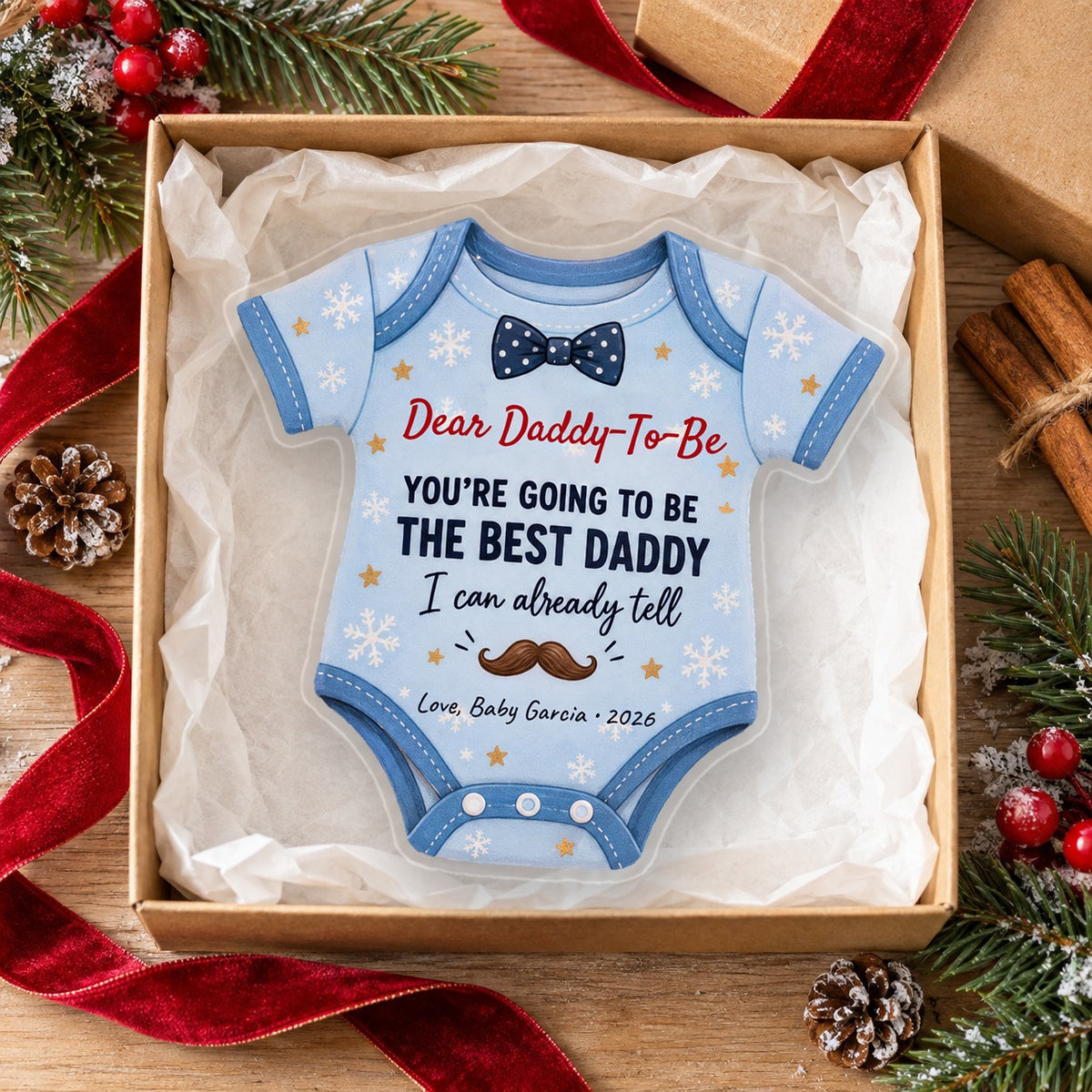 Personalized Dear Daddy, You're Going To Be The Best Daddy ornament in a kraft gift box
