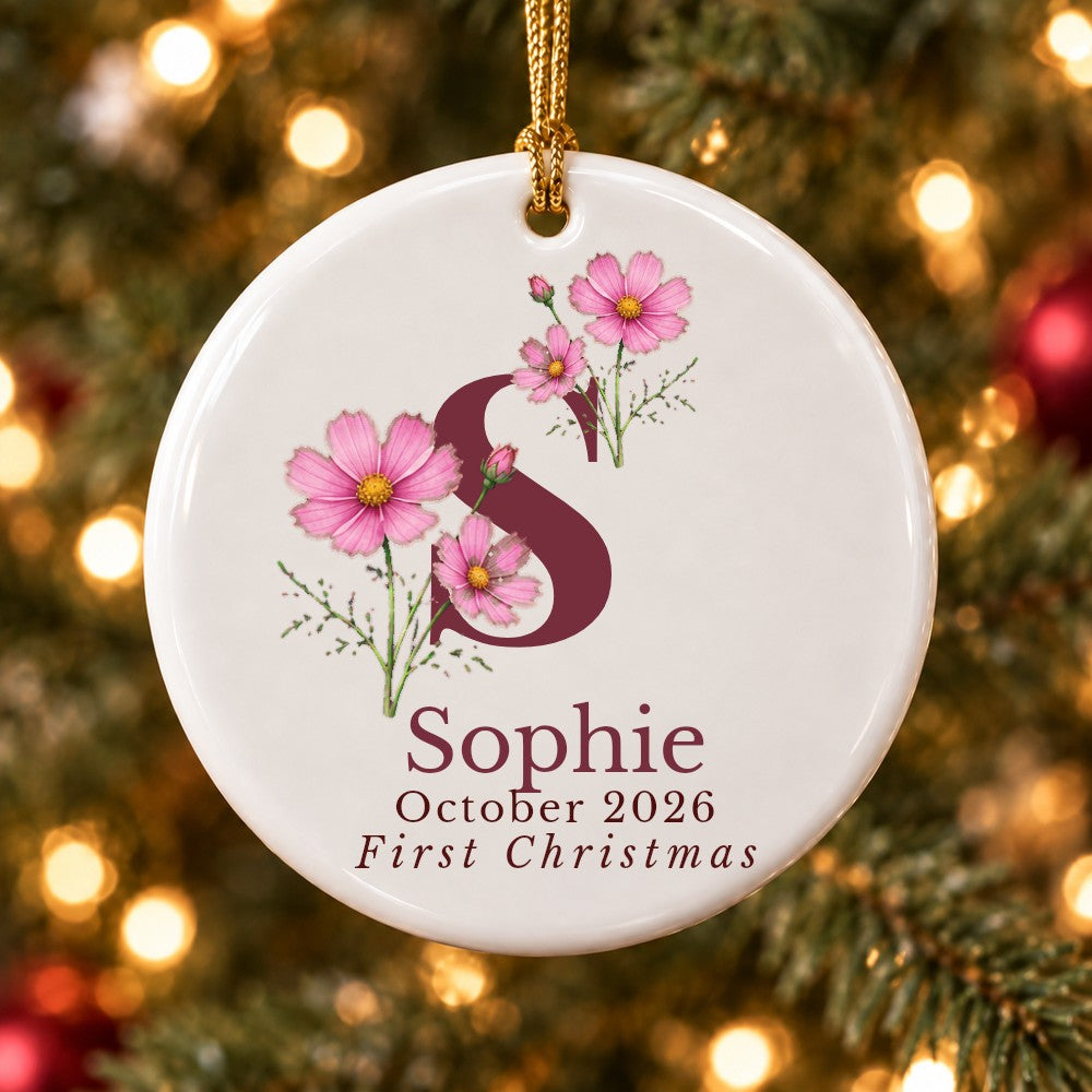 Birth Flower Monogram Ornament — personalized Christmas ornament