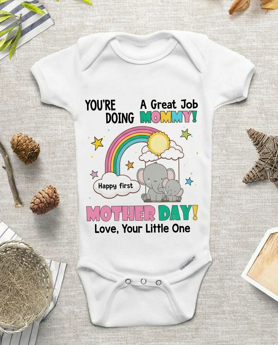TotKind - Elephant Rainbow Great Job Mommy 1st Mothers Day - Baby Onesie