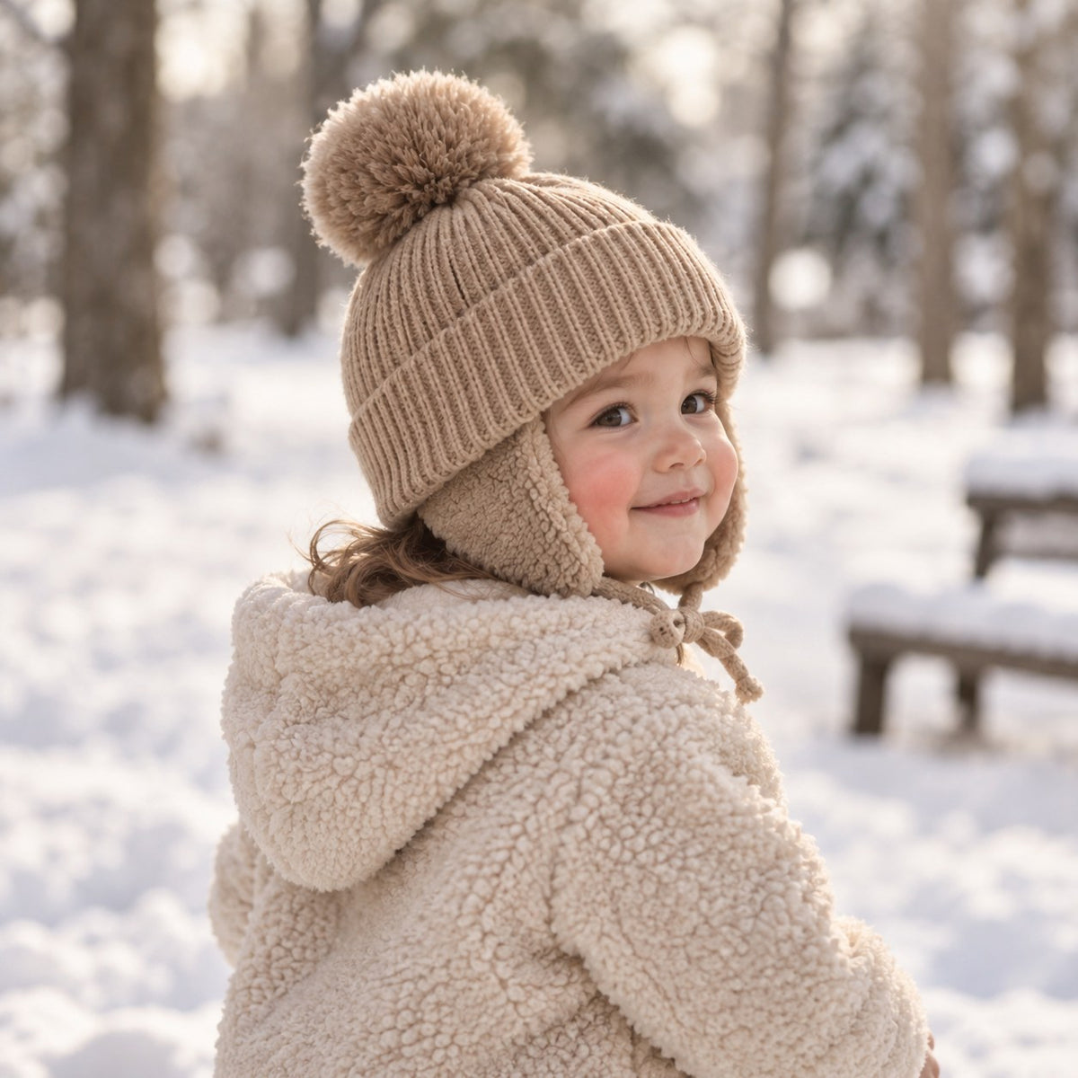Big Pompom Earflap Beanie (Kids) — in use