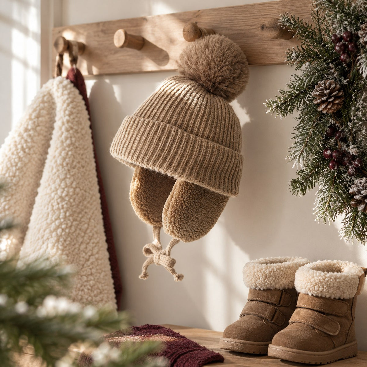 Big Pompom Earflap Beanie (Kids) — at Christmas
