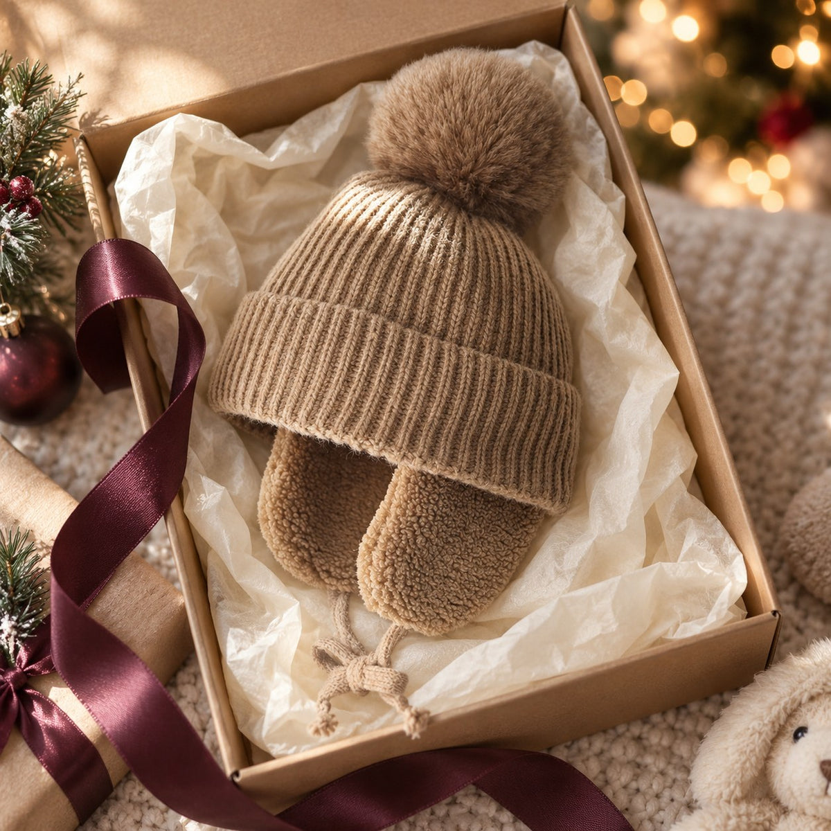 Big Pompom Earflap Beanie (Kids) — gift-ready