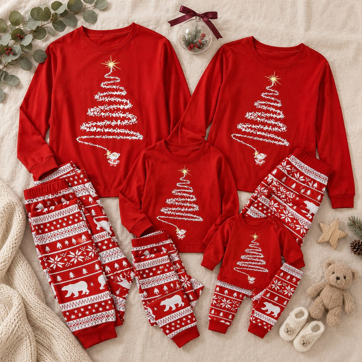 Matching Family Christmas Pajamas — flat lay