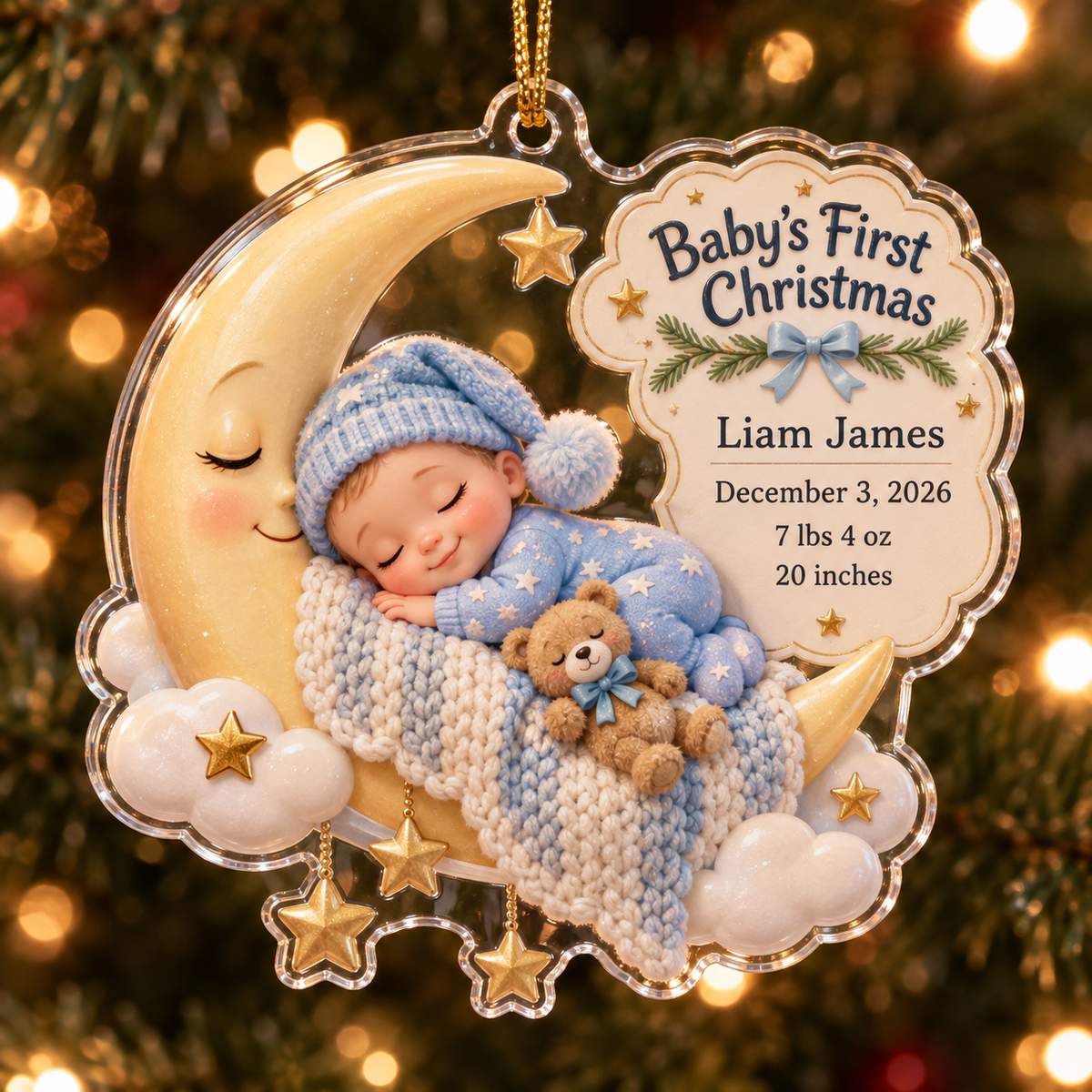 Baby's First Christmas Birth Stats personalized acrylic ornament