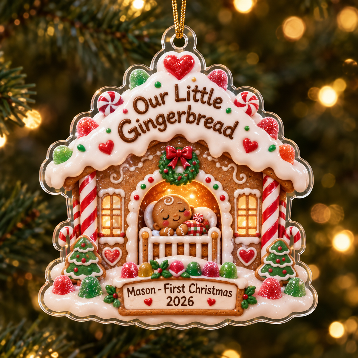Our Little Gingerbread personalized acrylic ornament