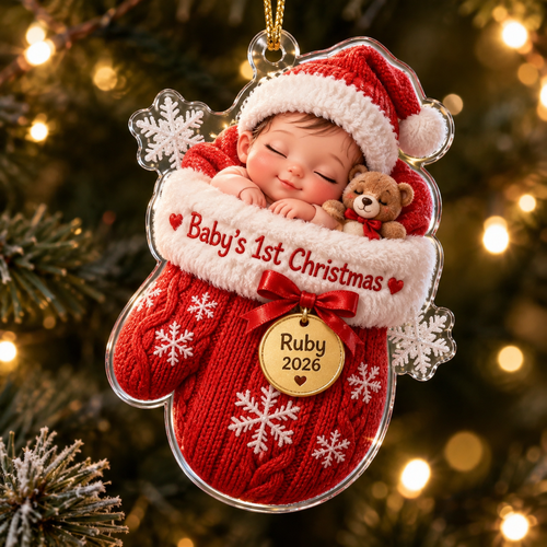 Baby's 1st Christmas Mitten personalized acrylic ornament