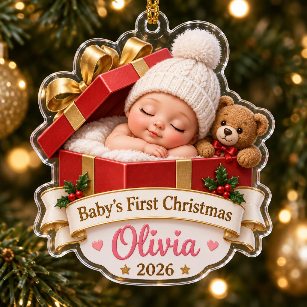 Baby's First Christmas Gift Box personalized acrylic ornament