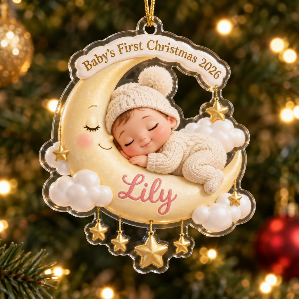 Baby's First Christmas Moon personalized acrylic ornament