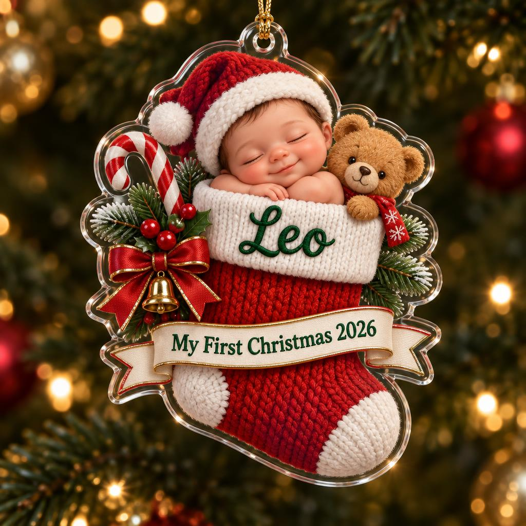 My First Christmas Stocking personalized acrylic ornament