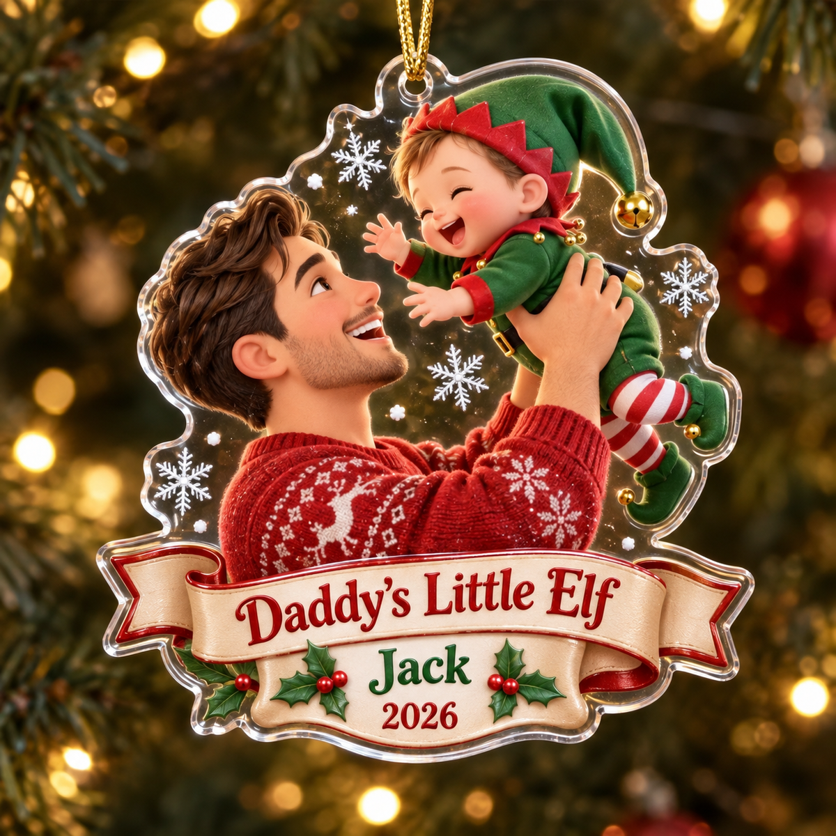 Daddy's Little Elf personalized acrylic ornament