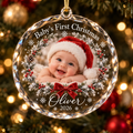 Baby's First Christmas Photo personalized glass ornament