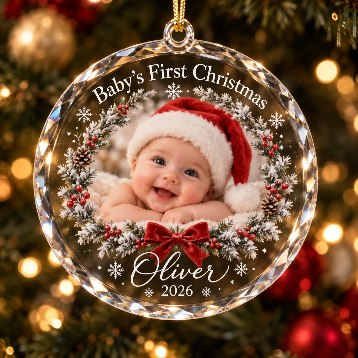 Baby's First Christmas Photo personalized glass ornament