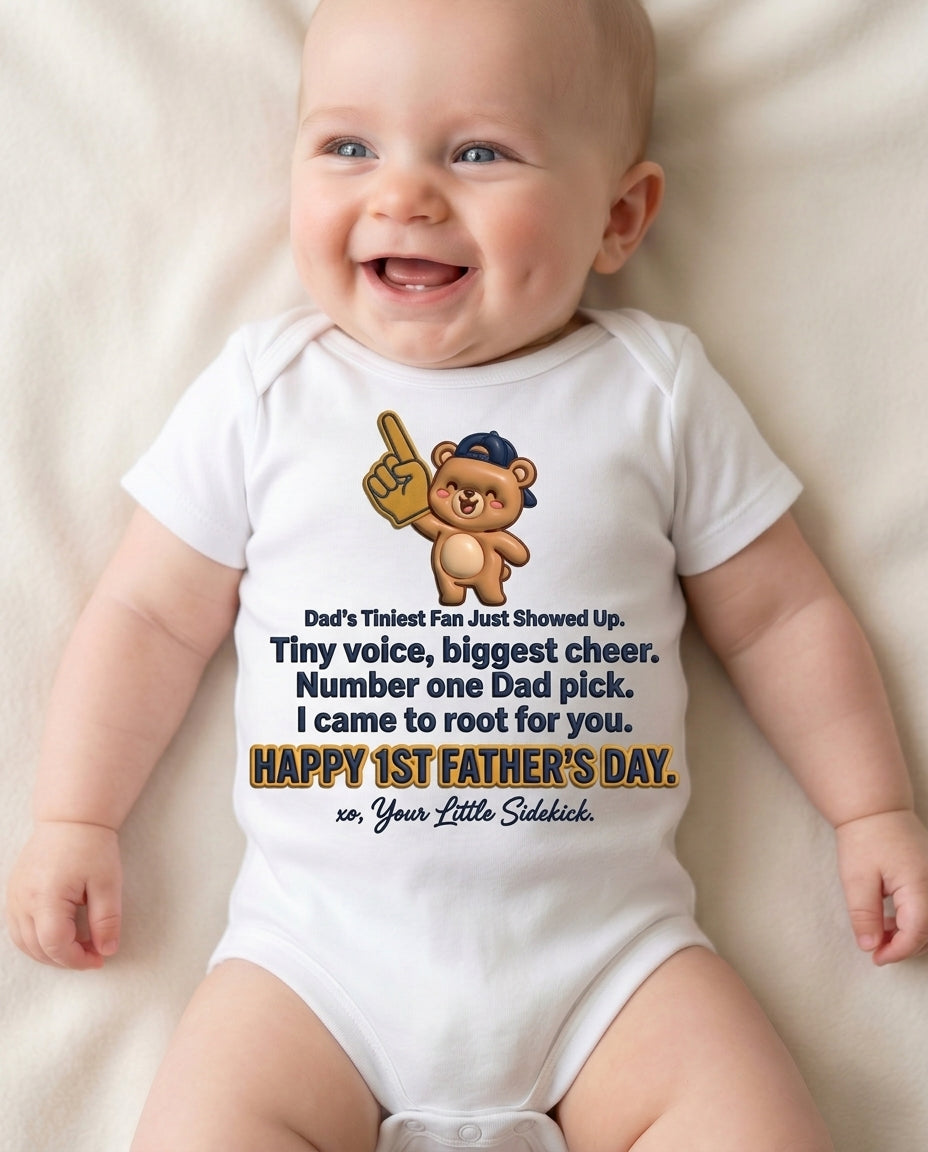 TotKind - Foam Finger Bear v2  Tiniest Fan Just Showed Up pr - Baby Onesie
