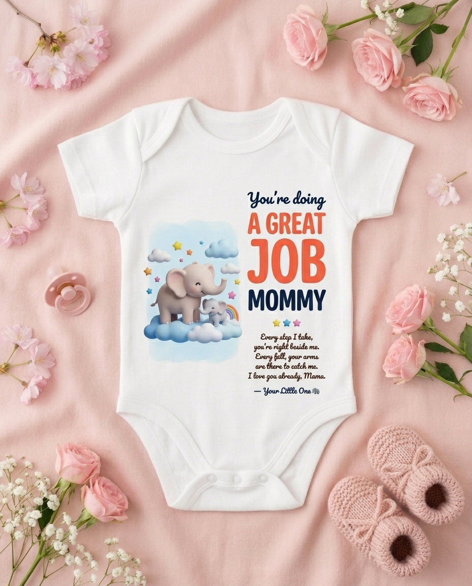 Elephant Rainbow Great Job Baby Onesie