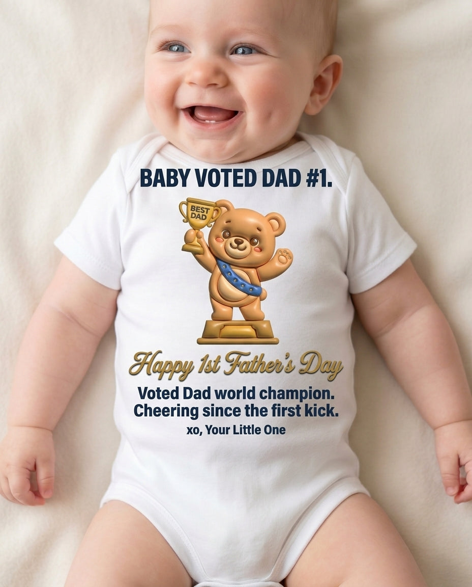 TotKind - Tiny Trophy Bear  Happy 1st Fathers Day - Baby Onesie - 11052026