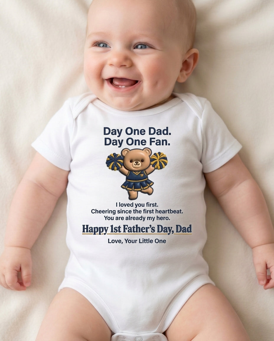 TotKind - Cheerleader Bear v4  Day One Dad Day One Fan  Fron - Baby Onesie - 10052026