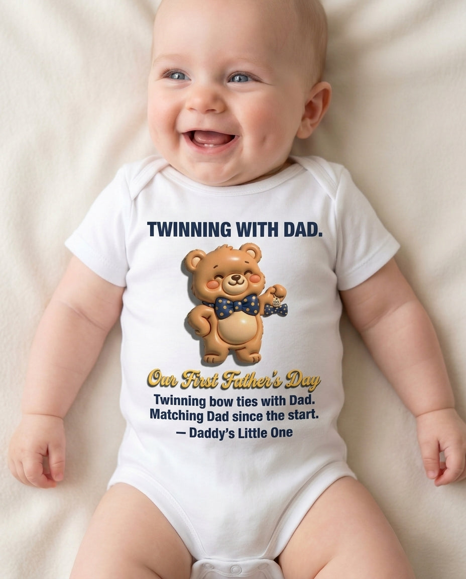 TotKind - Bow Tie Twin Bear  Our First Fathers Day - Baby Onesie - 11052026